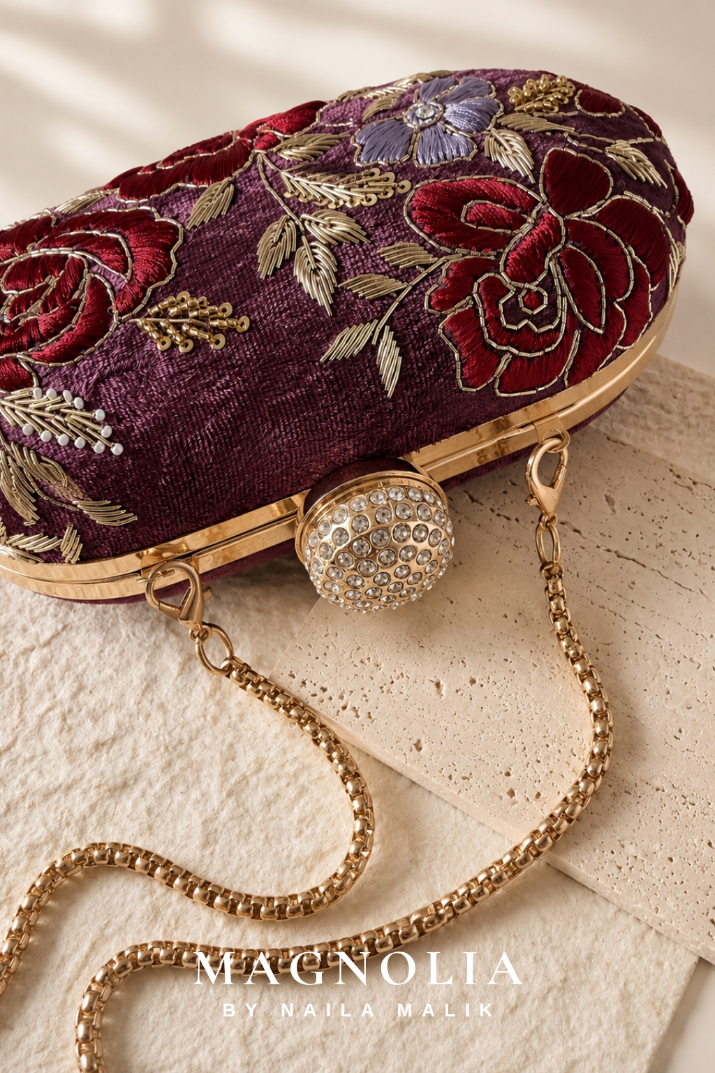 RIO | Plum Floral Embroidered Clutch Bag