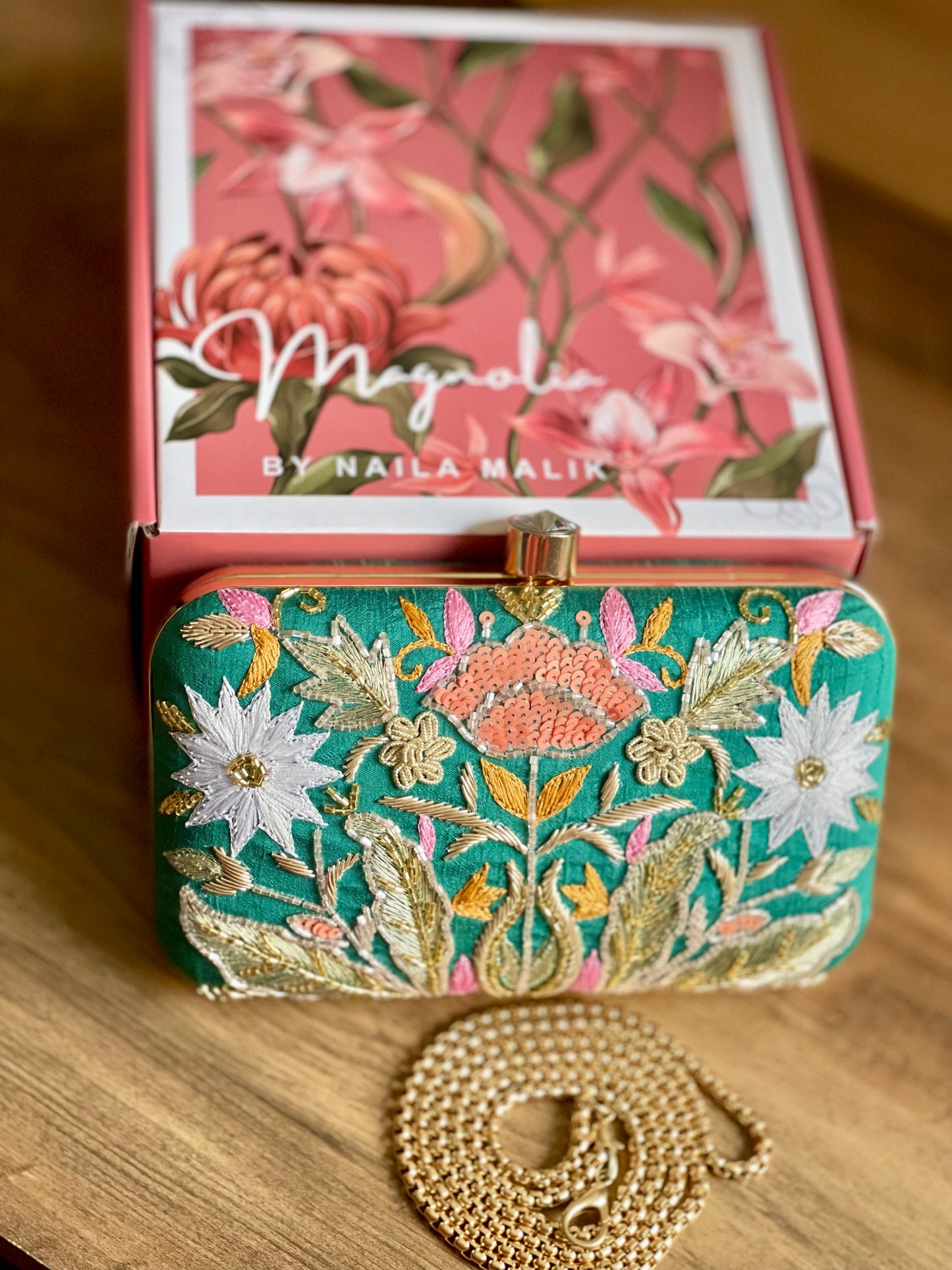 VALLETA Green Zardozi Clutch (Final Stock)