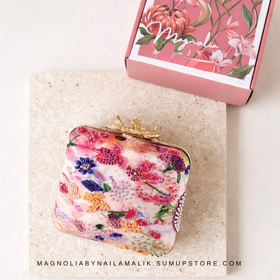 SAN DIEGO Printed Silk Clutch Beaded Evening Purse