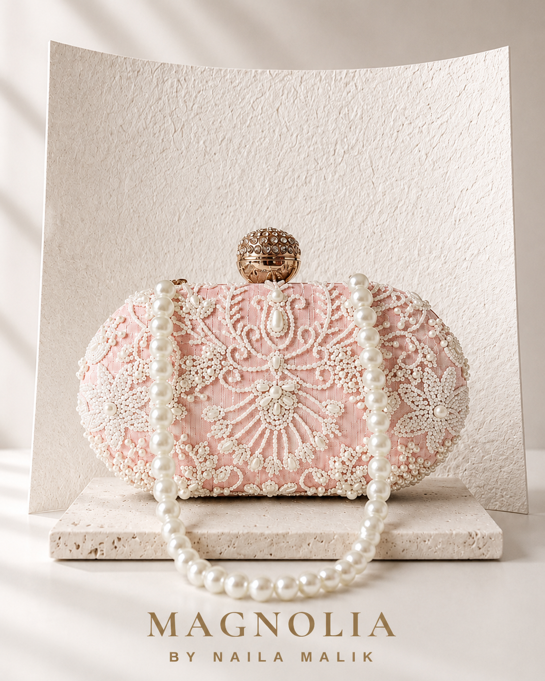 MALLAWI | Pink Pearl Embellished Clutch