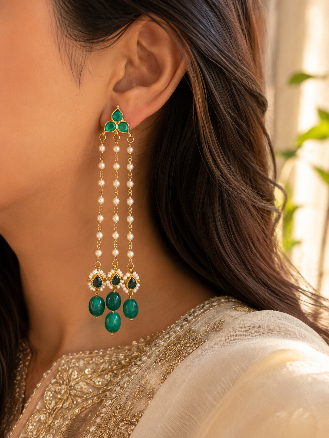 INIKA | Green & Gold Lightweight Festive Earrings