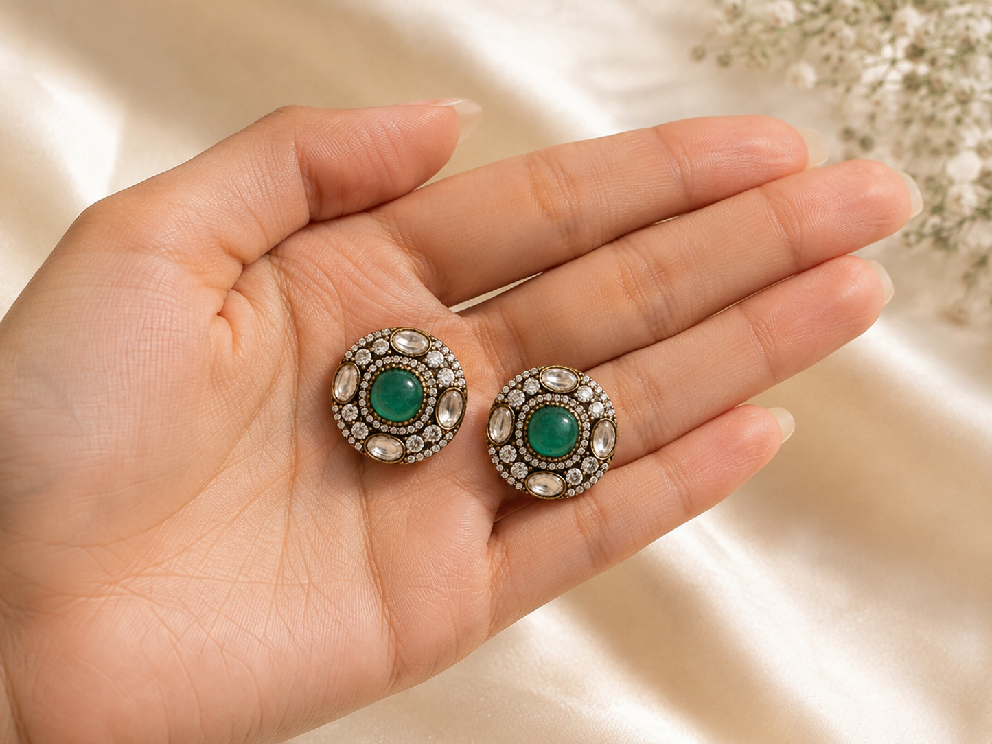 GIA | Green Polki Oversized Studs