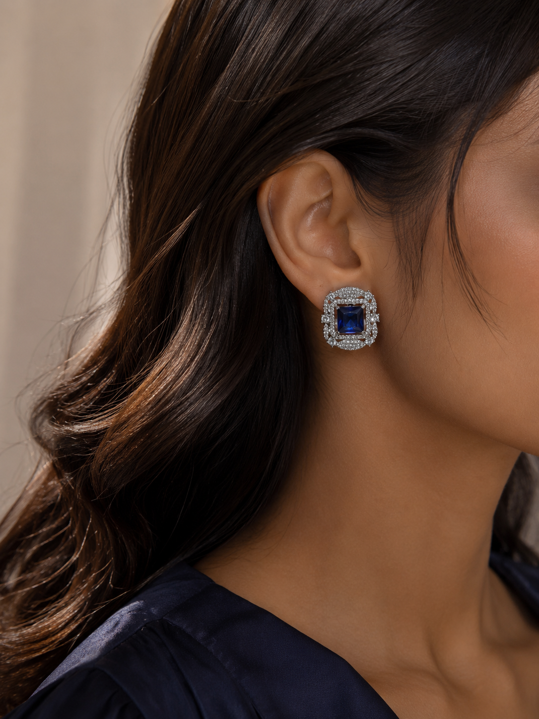 AKIRA | Blue & Silver Oversized Stud Earrings: Statement Jewelry