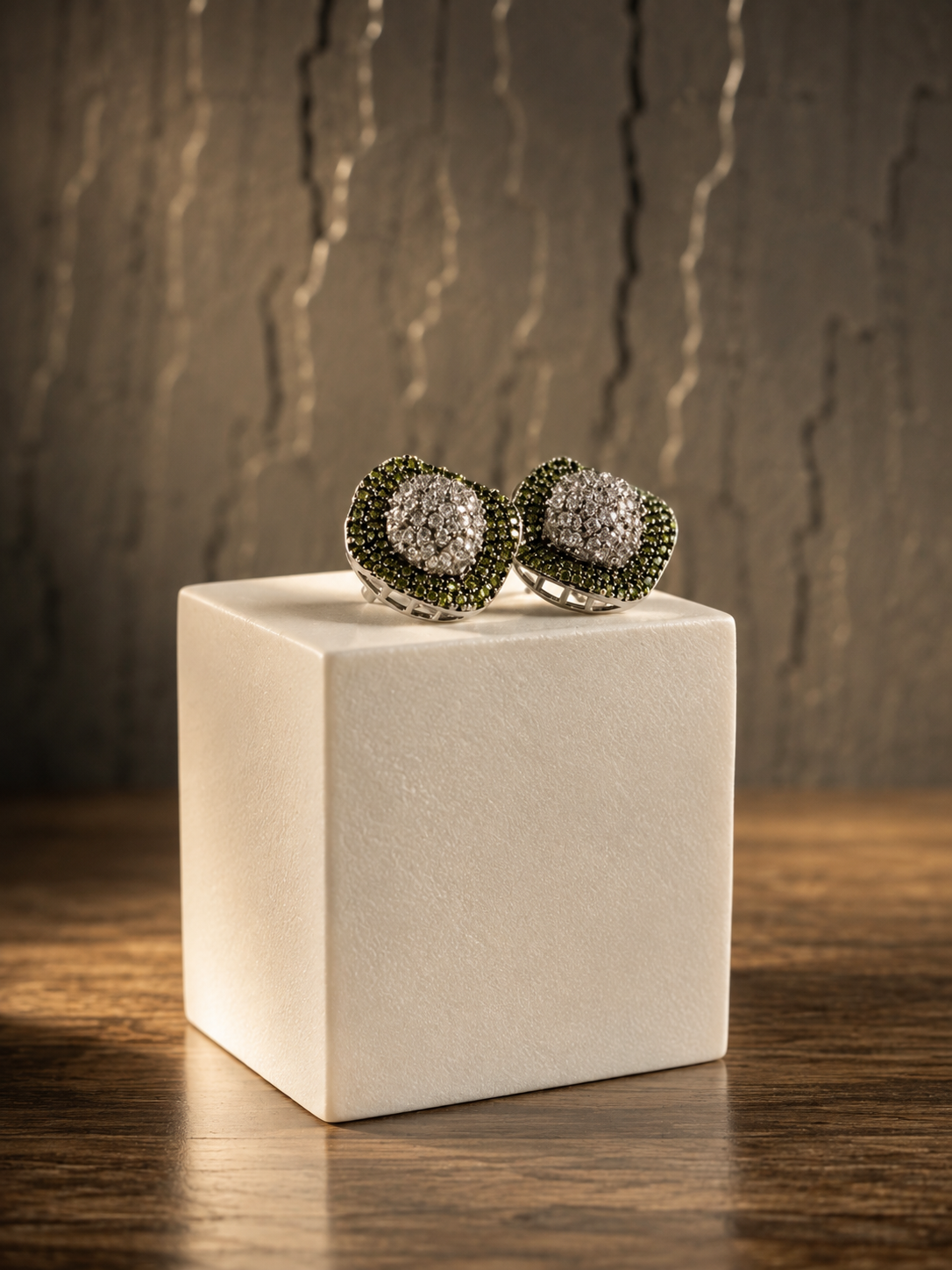 ISABELLA | Olive Green Silver Oversized Studs