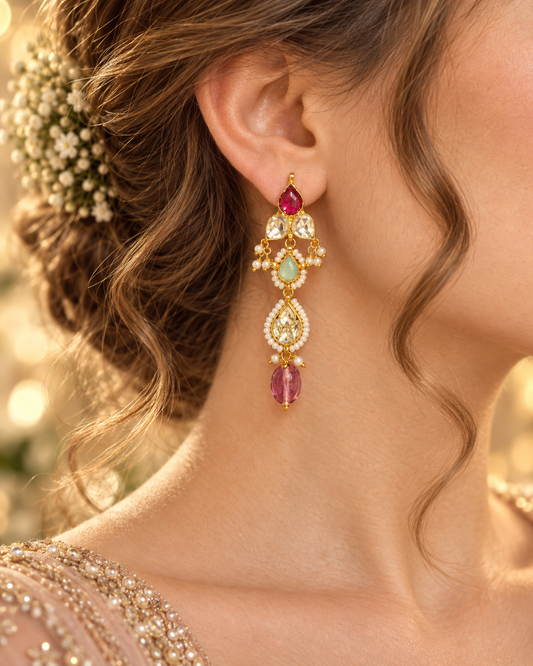 ANIKA | Kundan pink and mint earrings lightweight festive wedding jewelry