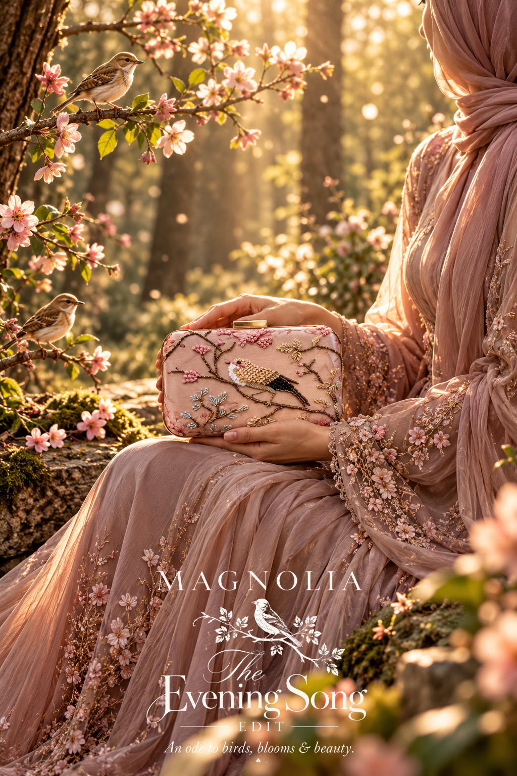 BIRDS OF VERONA | Embroidered Printed Silk Clutch Bag