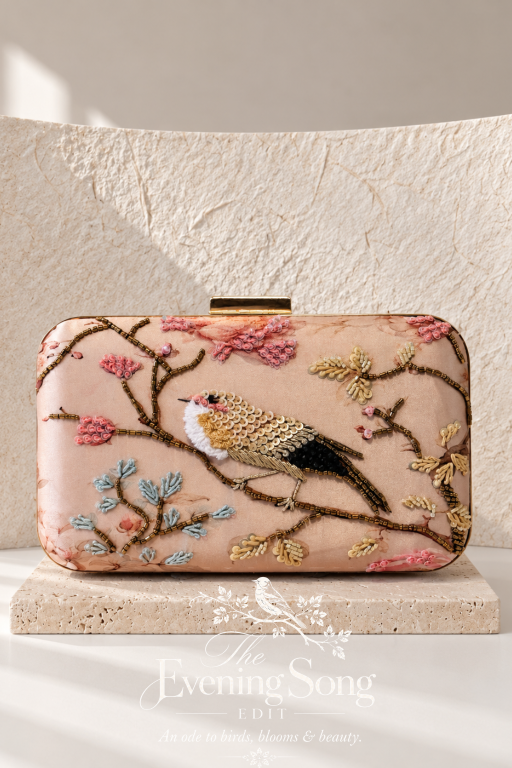 BIRDS OF VERONA | Embroidered Printed Silk Clutch Bag