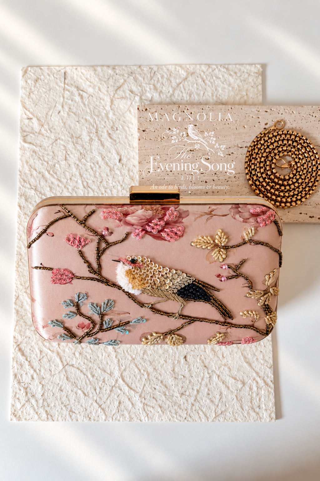 BIRDS OF VERONA | Embroidered Printed Silk Clutch Bag