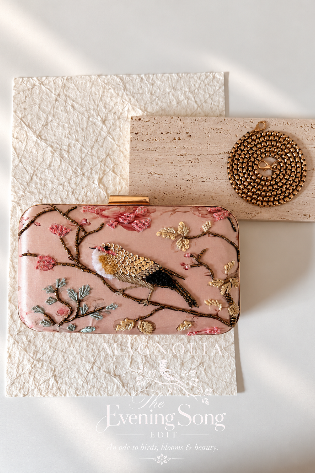 BIRDS OF VERONA | Embroidered Printed Silk Clutch Bag