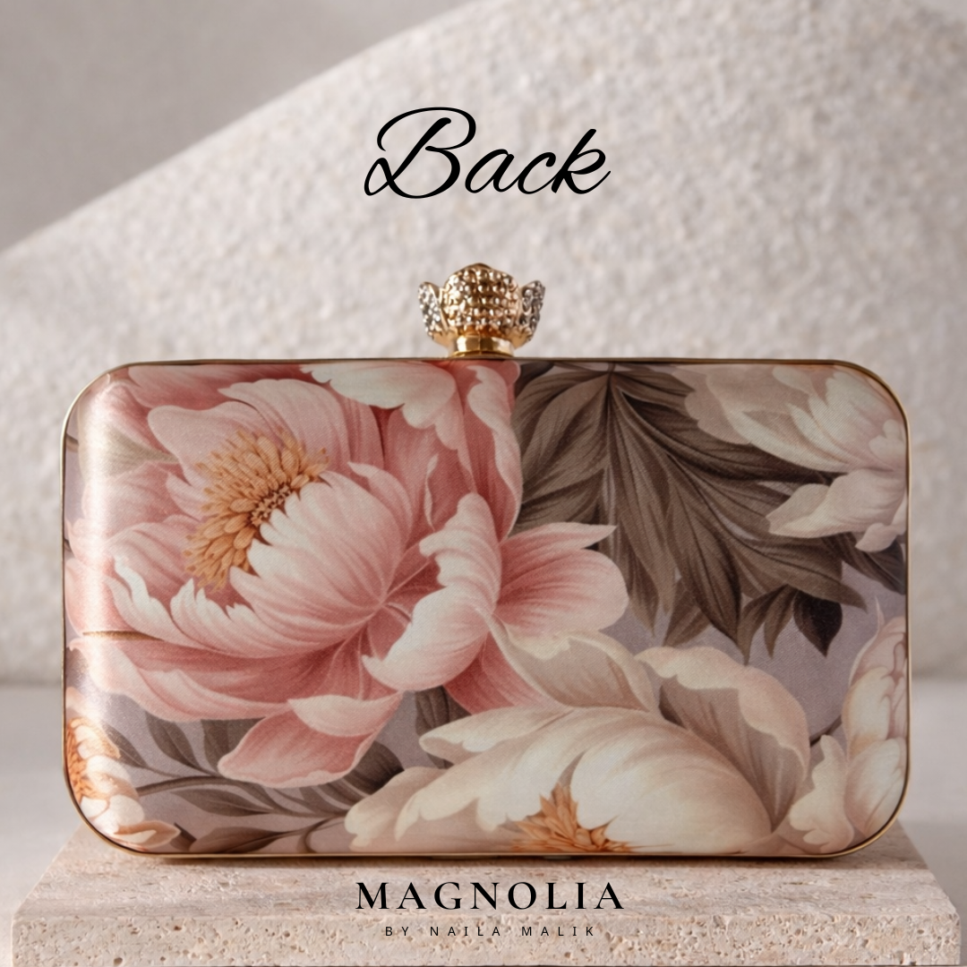SALQIN | Blush Floral Clutch Bag– Handcrafted Silk & Beadwork