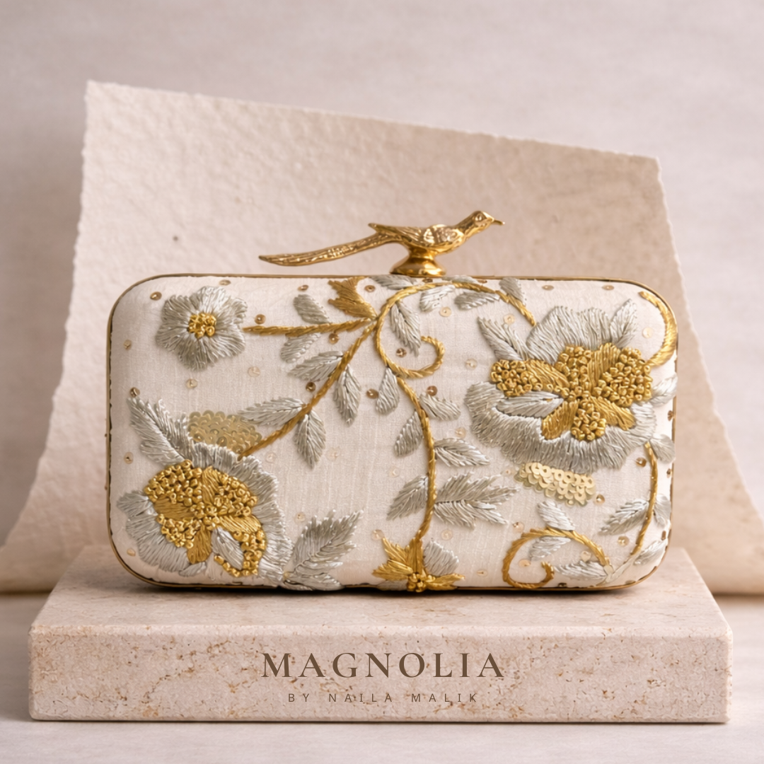 AUSTIN | Ivory Gold Embroidered Bridal Clutch