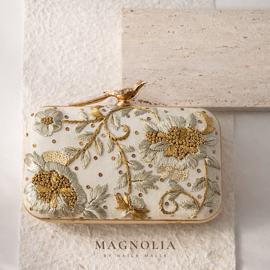 AUSTIN | Ivory Gold Embroidered Bridal Clutch