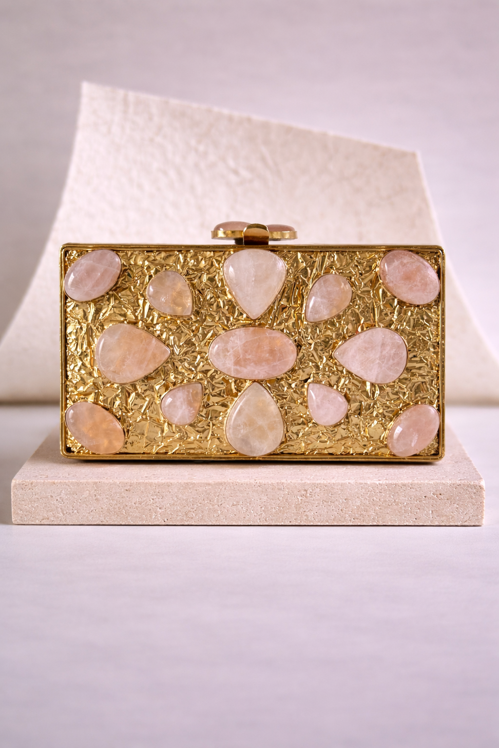 DALLAS | Gold Rose Quartz Clutch