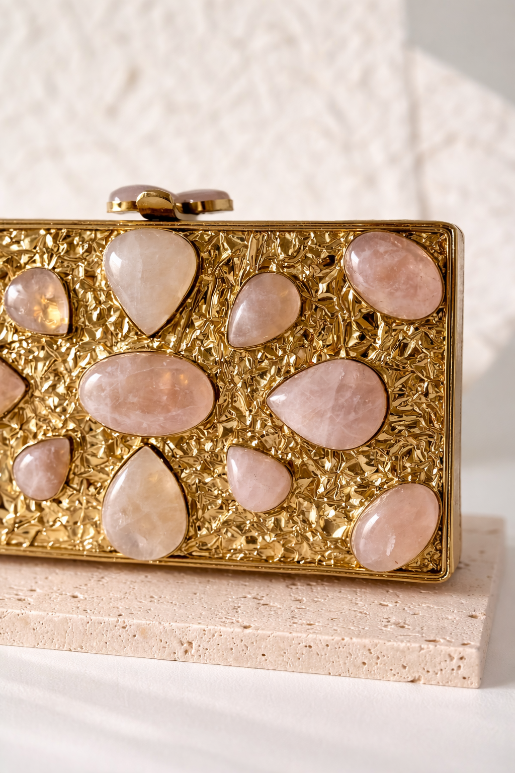 DALLAS | Gold Rose Quartz Clutch