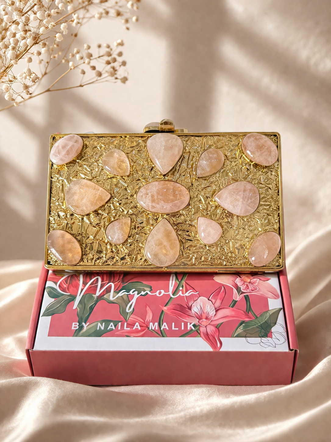DALLAS | Gold Rose Quartz Clutch