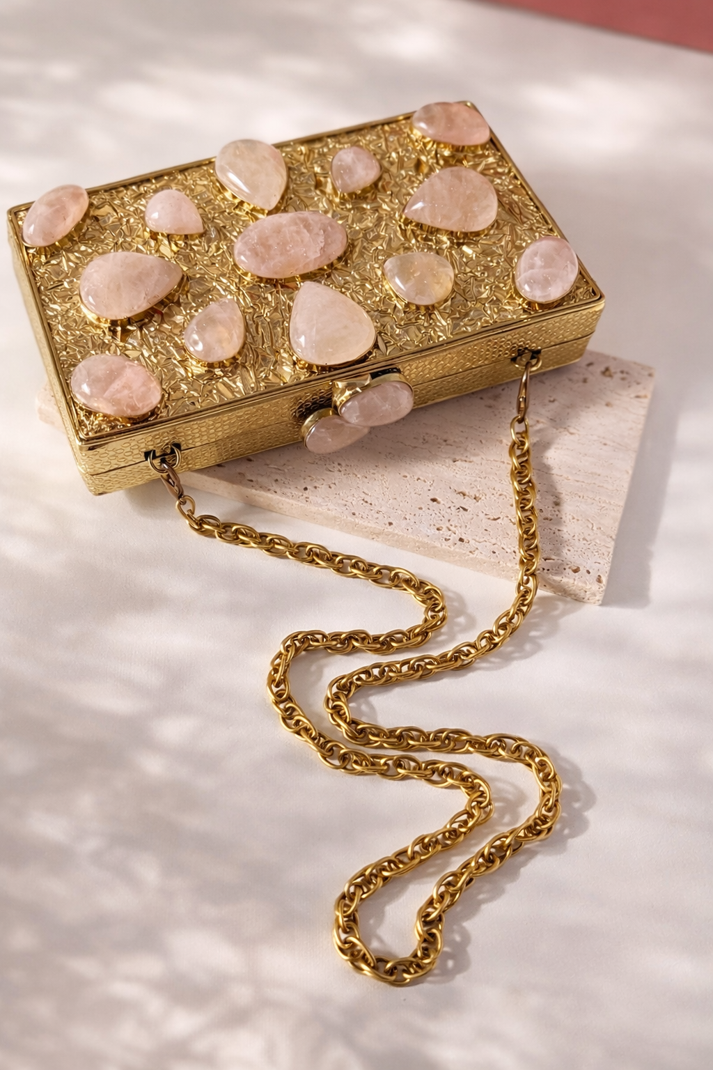 DALLAS | Gold Rose Quartz Clutch
