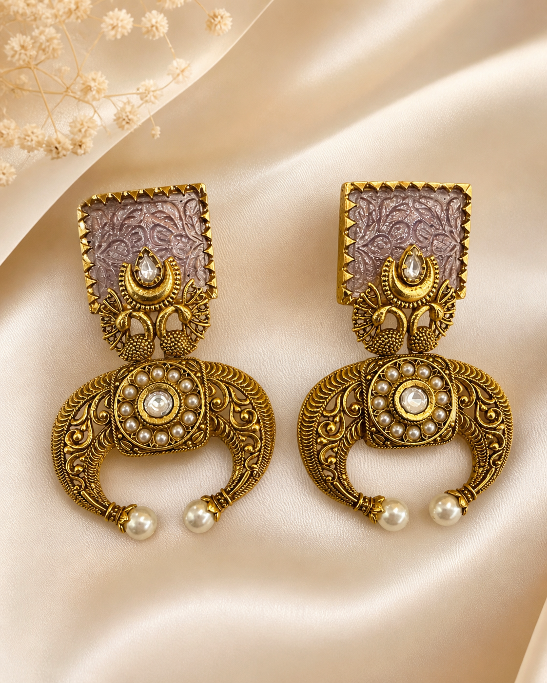 Lavendar Haze Kundan Stone Earrings