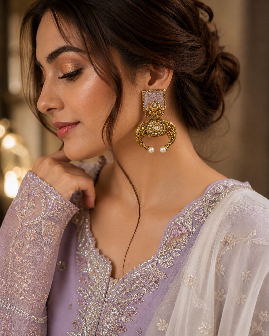 Lavendar Haze Kundan Stone Earrings