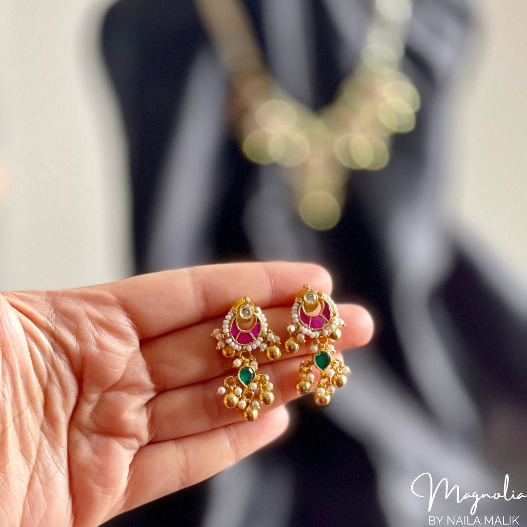 SUKHJOT | White and Gold Necklace and Earrings Indian Jewellery Set Bridal