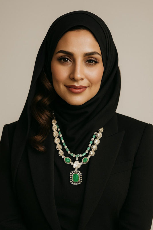 AFSANEY | Turquoise Polki Necklace Set with Crystals & CZ details | Bridal Engagement Jewelry Set