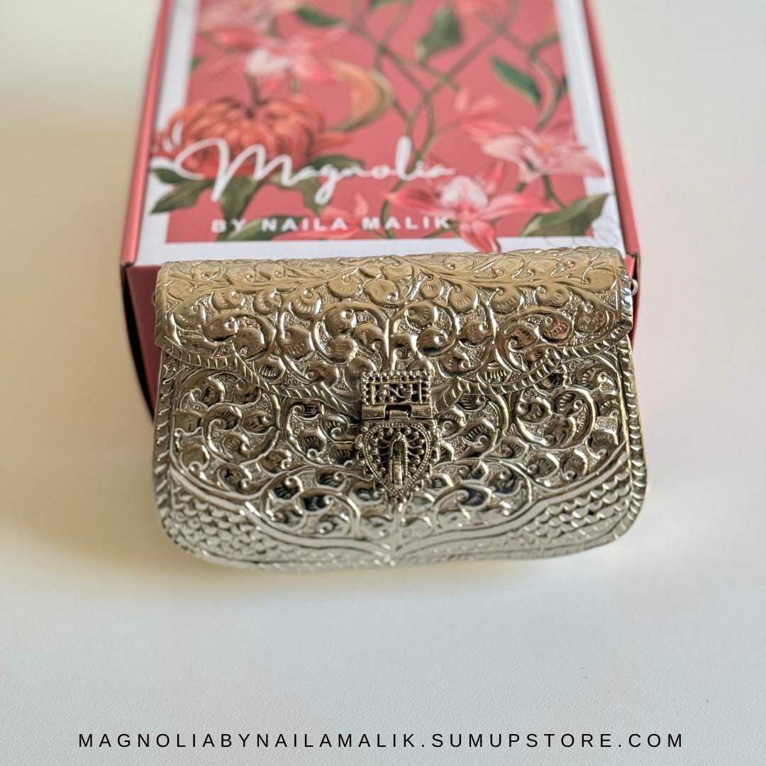 KOLKATA | Vintage Silver Clutch Bag Antique Touch Statement Bridal Trendy Ethnic Unique