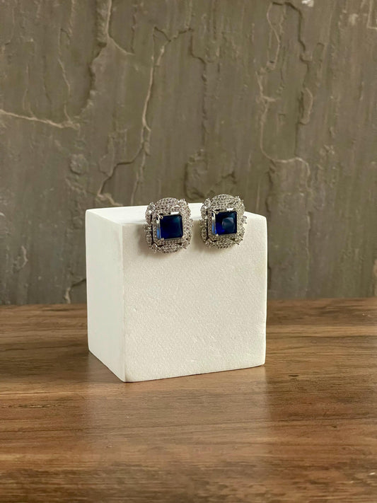 AKIRA | Blue & Silver Oversized Stud Earrings: Statement Jewelry