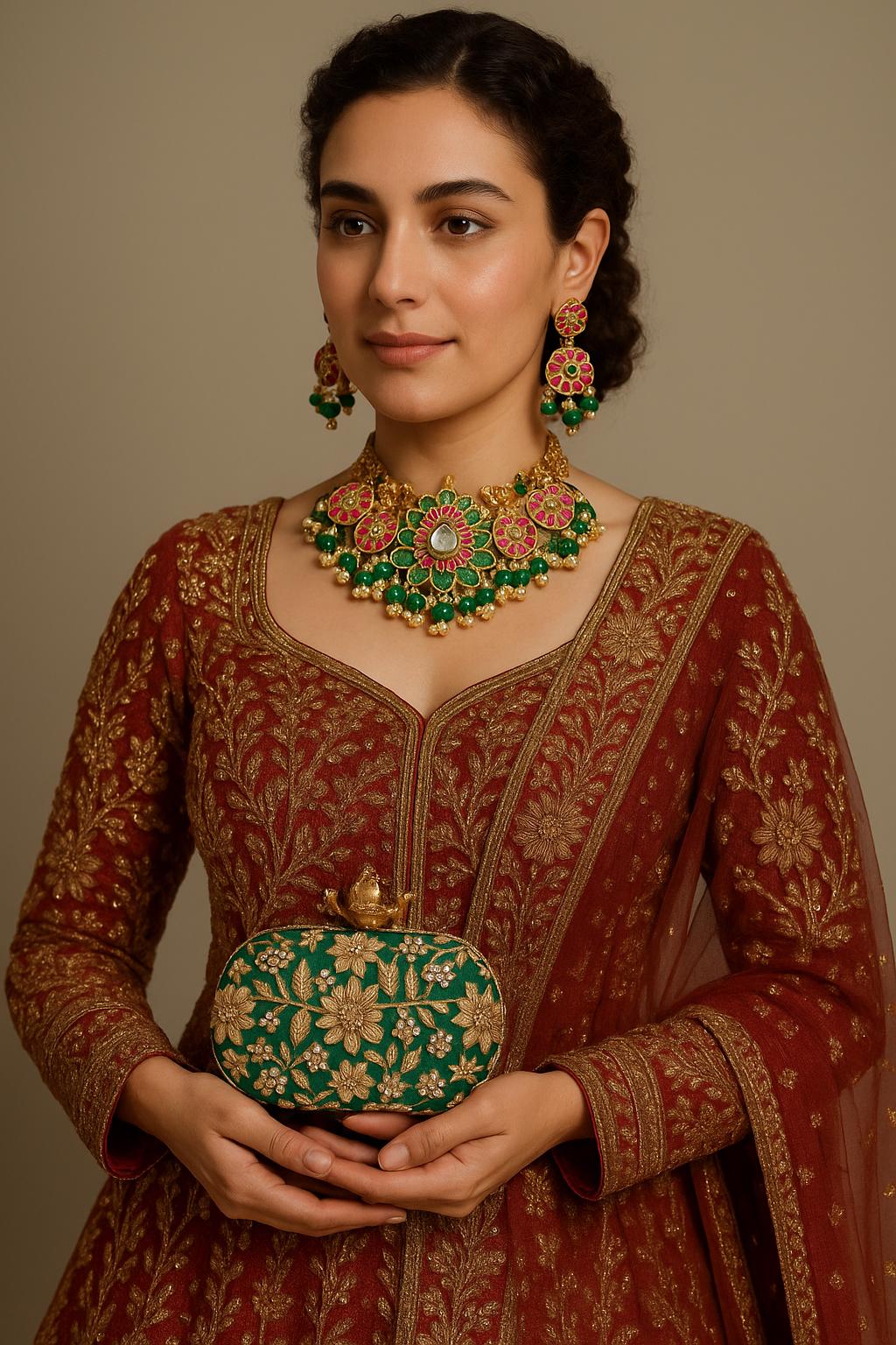 ISHQ PEHCHAN traditional necklace and jhumki set kundan meenakari jewellery set bridal mehndi henna gift