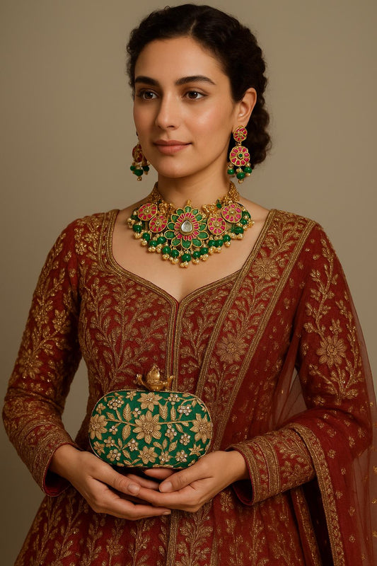 ISHQ PEHCHAN traditional necklace and jhumki set kundan meenakari jewellery set bridal mehndi henna gift