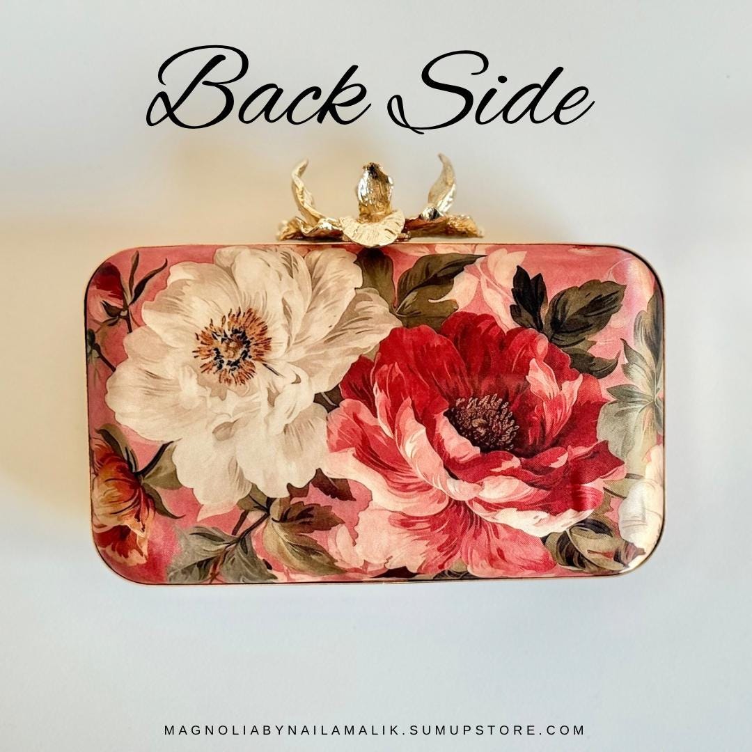 FLORENCE | Floral Printed Silk Clutch | Embellished Evening Bag with Floral Clasp