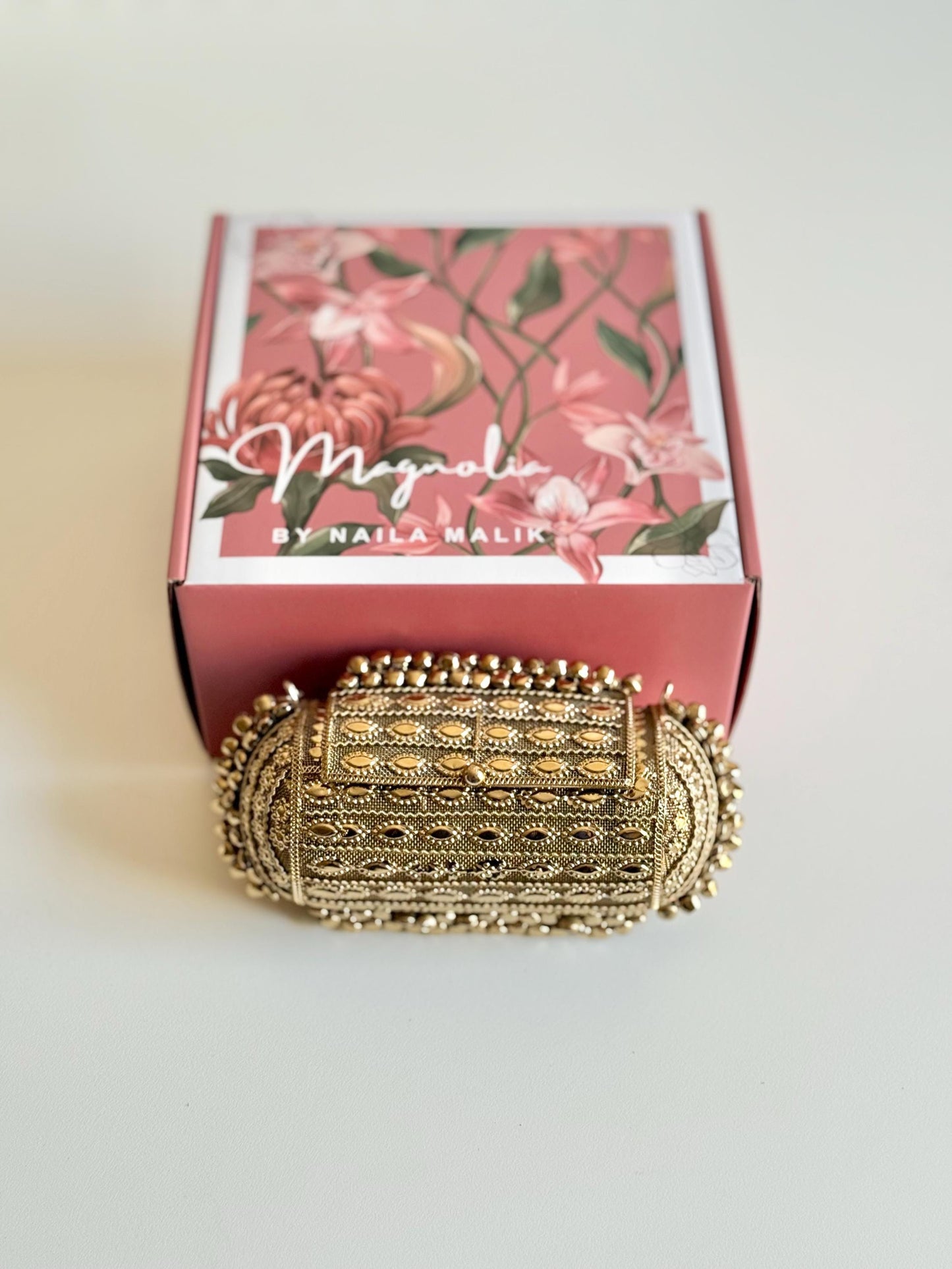 BEN THANH | Antique Golden Cylinder Formal Evening Purse for Weddings | Gift Idea for Her