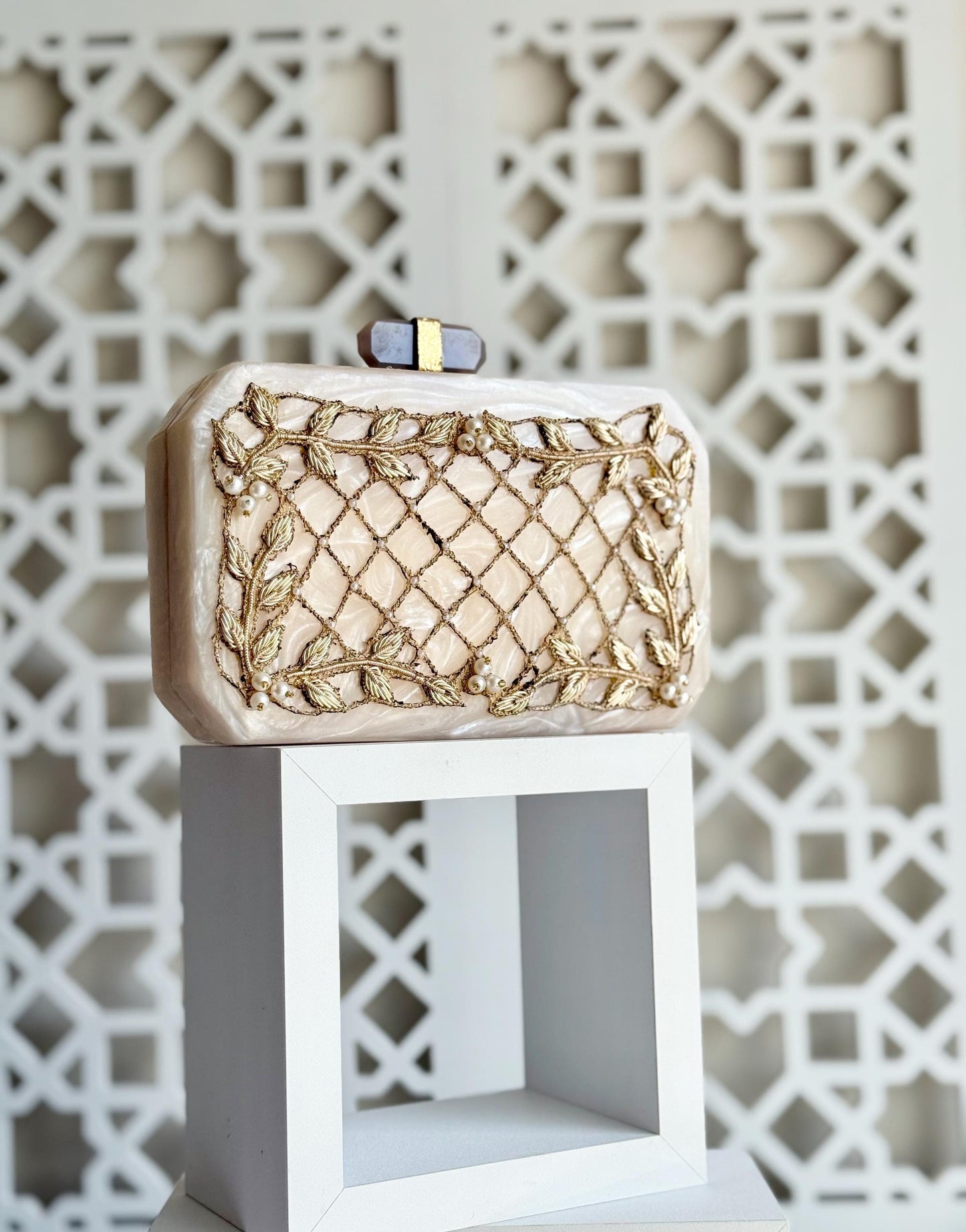 DOHA | Cream Resin Off White Embellished Wedding Clutch Stunning Evening Purse