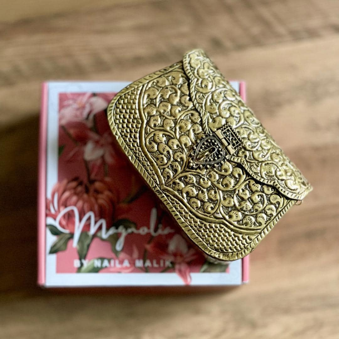 KOLKATA | Vintage Gold Clutch Bag Antique Touch Statement Bridal Trendy Ethnic Unique