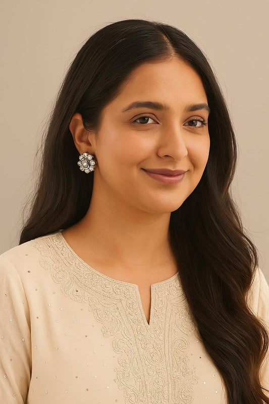 FLORIA | Polki Stud Earrings: Floral Design, Formal Wear Jewelry