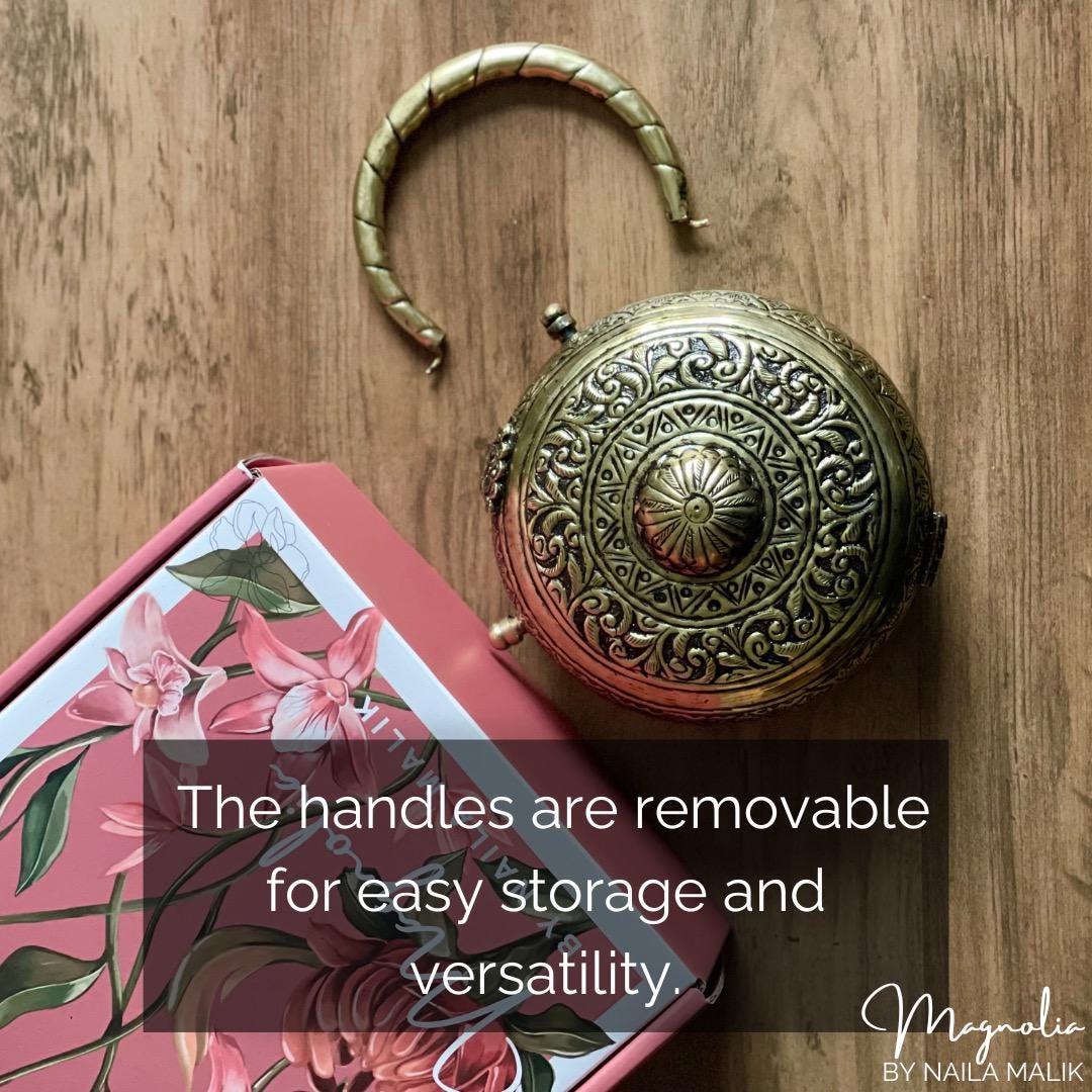 INDORE | Antique Gold Clutch Bag Round Trendy Ethnic Unique