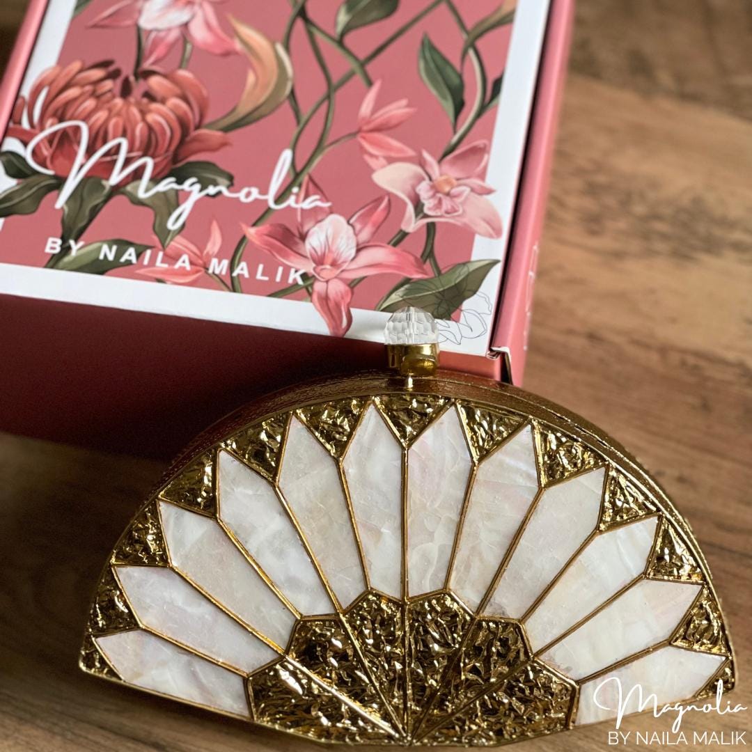 BRISTOL | Fan Shaped MOP Gold White Evening Purse