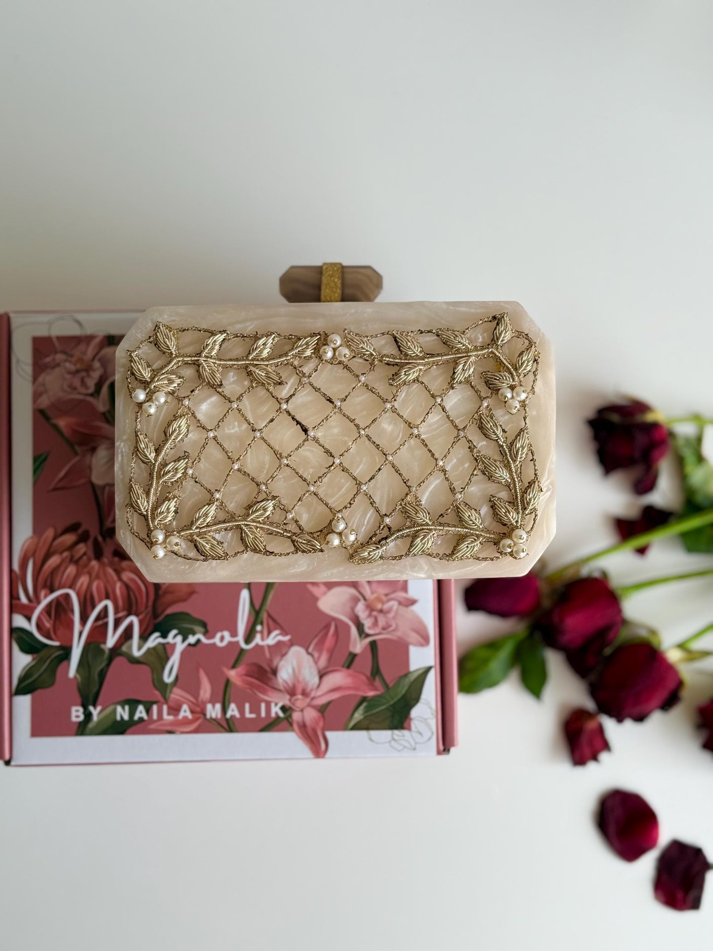 DOHA | Cream Resin Off White Embellished Wedding Clutch Stunning Evening Purse