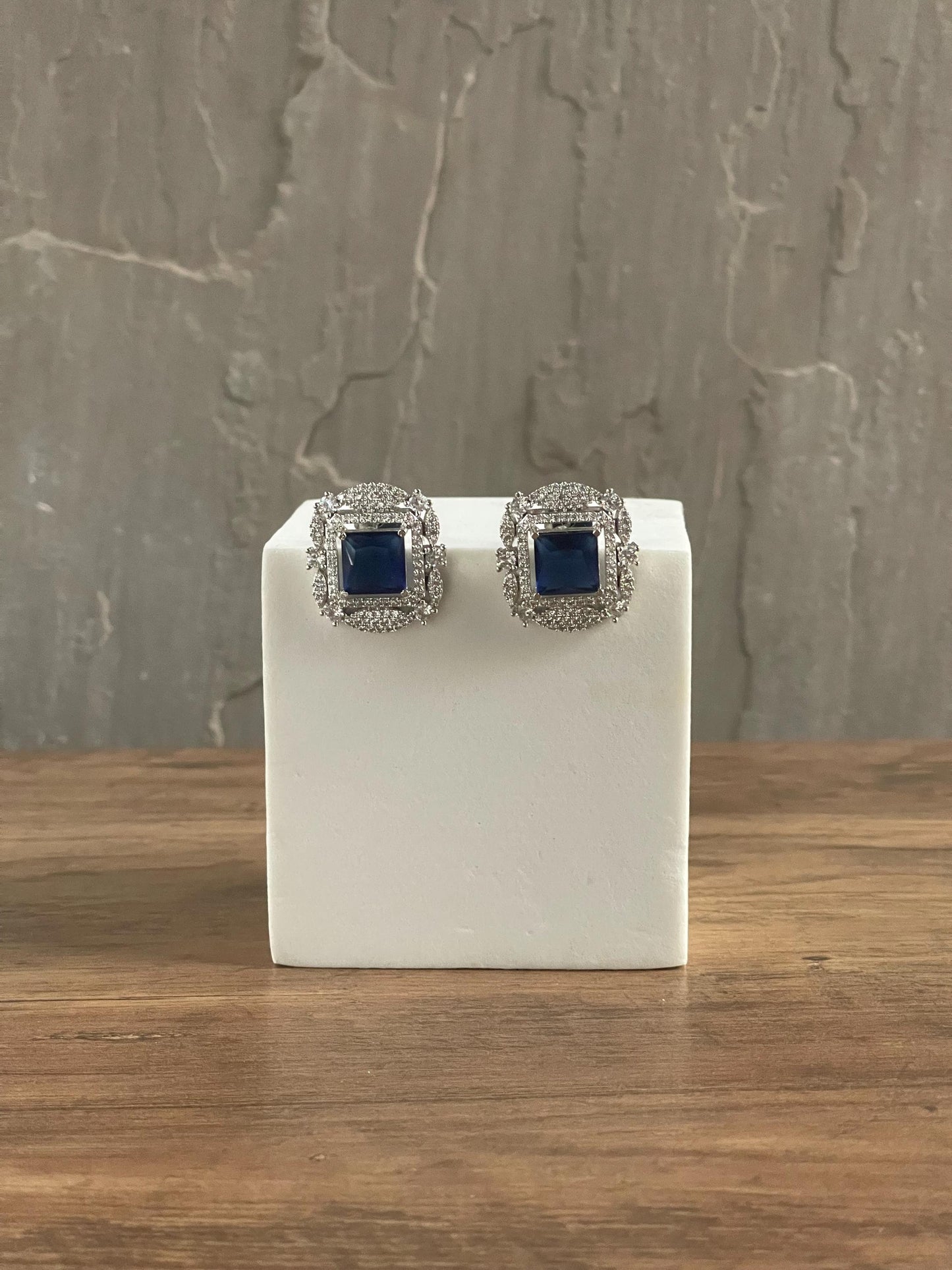 AKIRA | Blue & Silver Oversized Stud Earrings: Statement Jewelry