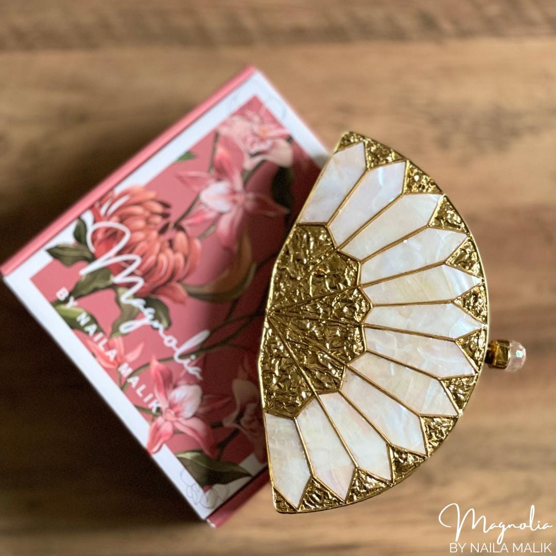 BRISTOL | Fan Shaped MOP Gold White Evening Purse