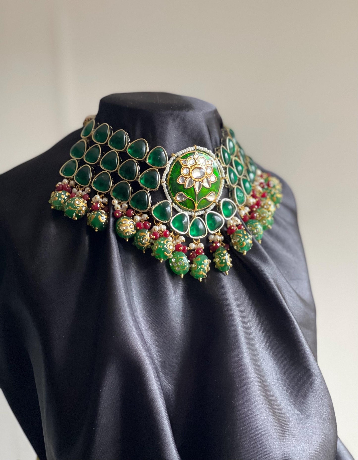 BASANTI | Kundan choker and earrings set traditional green and gold polki jewellery statement pieces gift for her