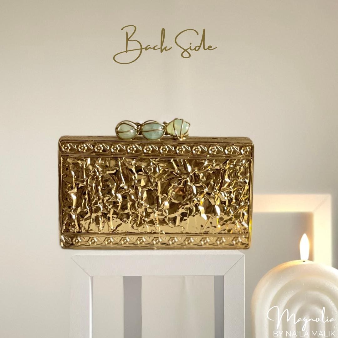 DUBAI | Intricate Gold Evening Clutch: MOP Iridescent Purse