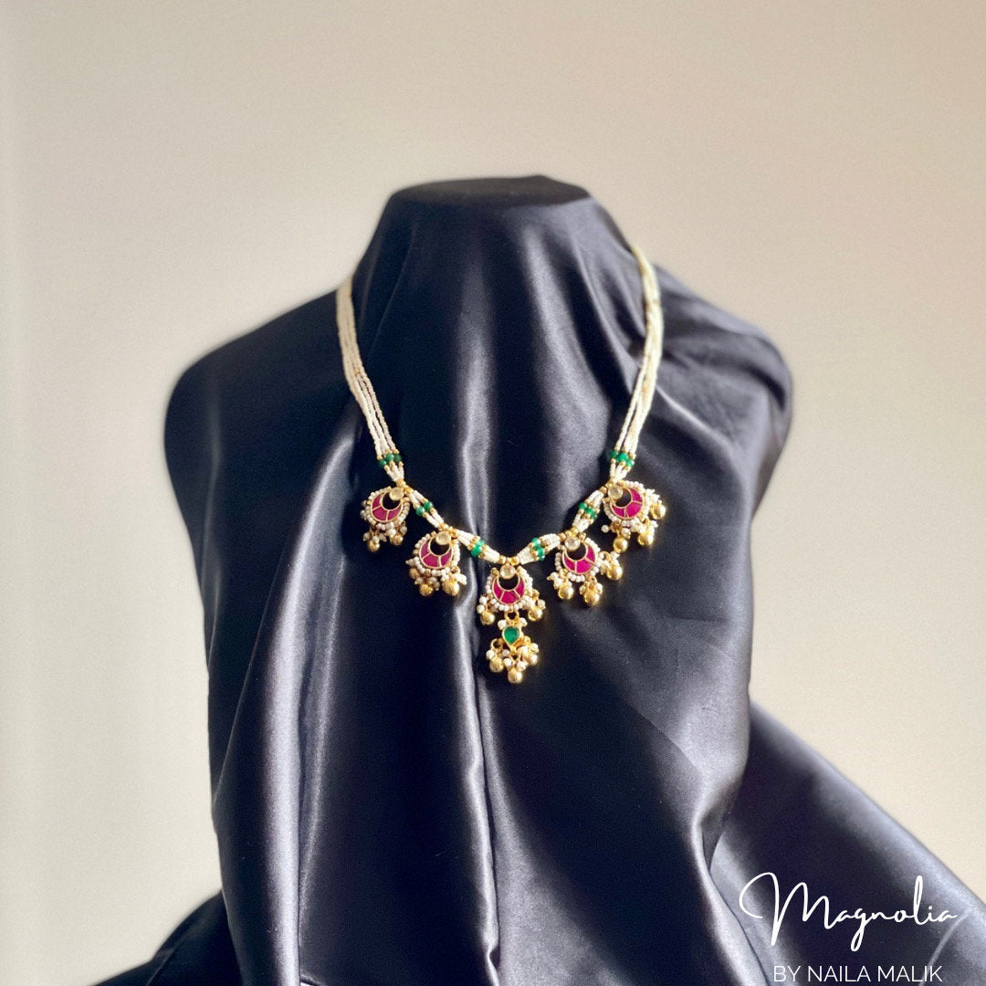 SUKHJOT | White and Gold Necklace and Earrings Indian Jewellery Set Bridal