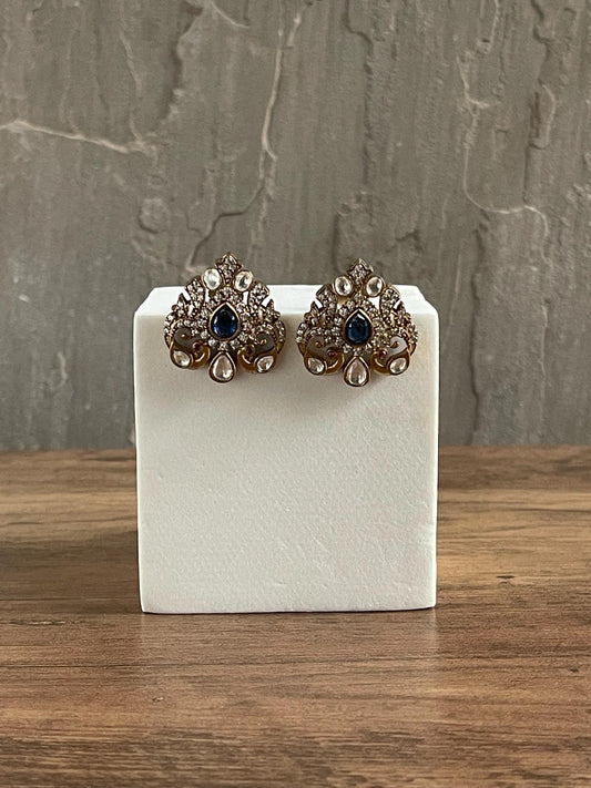 KEEYA | Blue and Antique Gold Oversized Stud Earrings: Keeya Statement Jewelry | Birthday Gift